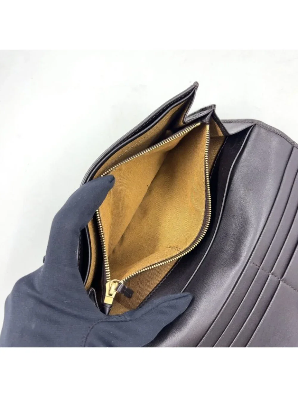Fendi Zucca Pattern Leather Canvas Brown Black Bifold Wallet Gold